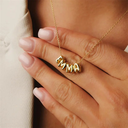 Collares con letras de burbuja personalizados en 3D, collares con nombre de globo para mujeres y niñas, joyería personalizada con nombre en oro de 18 quilates.