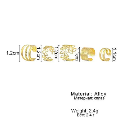 Lot de 5 boucles d'oreilles à clip double en cartilage de feuille de personnalité créative pour femmes