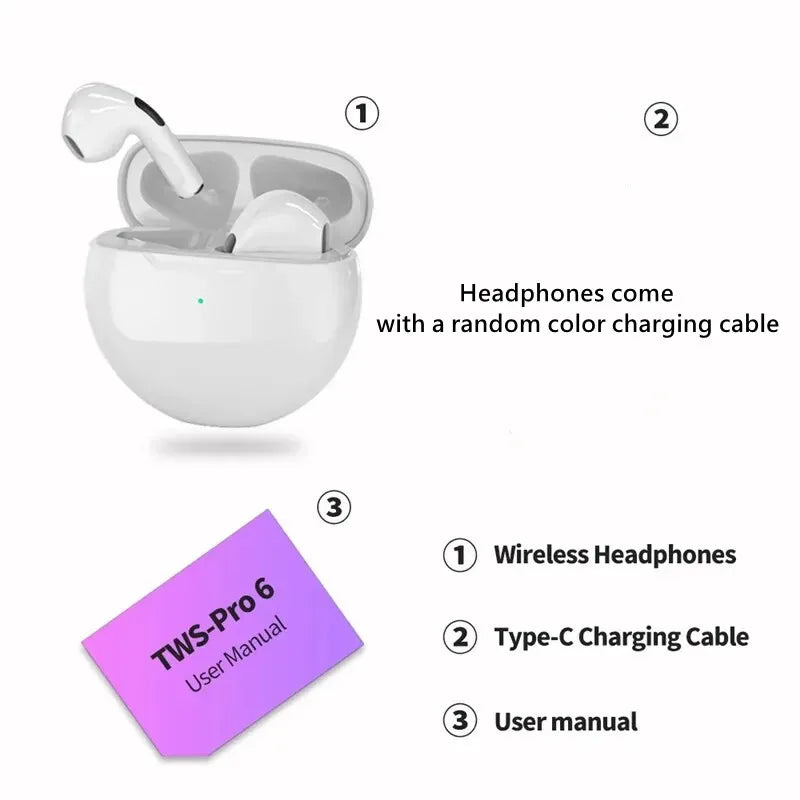 Auriculares inalámbricos Air Pro 6 TWS originales con Bluetooth 5.3, miniauriculares con micrófono y estuche de carga para Xiaomi y iPhone.