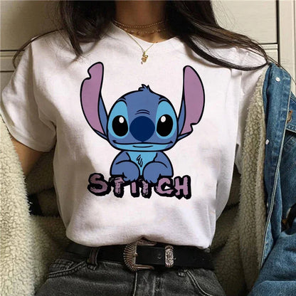 Camiseta divertida de dibujos animados de Stitch de Disney de los años 90 para mujer, camiseta de Lilo y Stitch, camiseta gráfica, ropa de calle, camisetas, ropa femenina