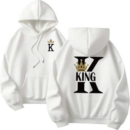 sudaderas con capucha para hombre y mujer, sudaderas con estampado de King Queen, ropa informal versátil para parejas, jersey diario para Otoño e Invierno