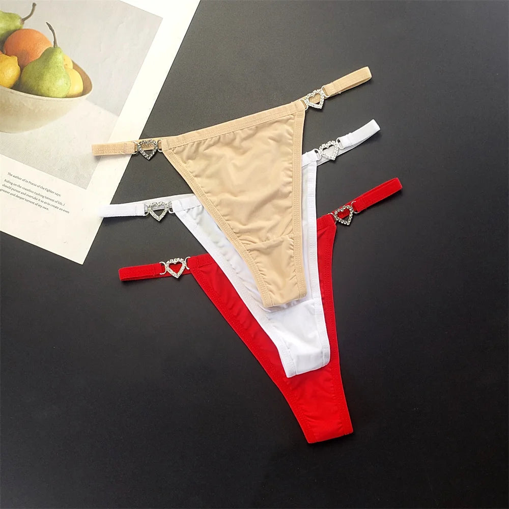 Tanga con tirantes para mujer, ropa interior con diamantes de imitación brillantes de talla grande