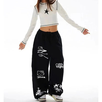 Pantalones deportivos de dopamina rosa roja para mujer, ajuste delgado y suelto, estilo perezoso, pierna ancha