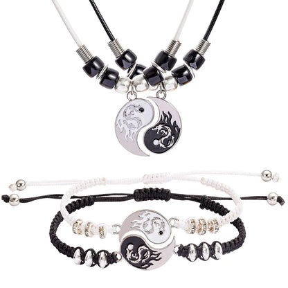 Juego de 2 o 4 pulseras y collares de Tai Chi Yin Yang para parejas, con colgante y cadena trenzada ajustable, a juego, para amantes, gargantilla.