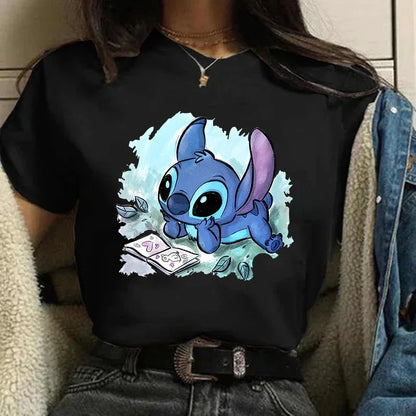 Camiseta divertida de dibujos animados de Stitch de Disney de los años 90 para mujer, camiseta de Lilo y Stitch, camiseta gráfica, ropa de calle, camisetas, ropa femenina
