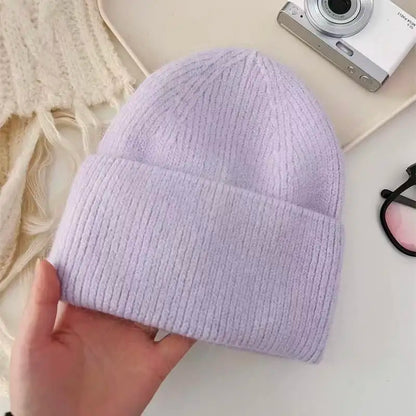 Gorro de punto de Angora para mujer, gorros de punto esponjosos de piel de conejo, gorro de lujo de Corea para mujer