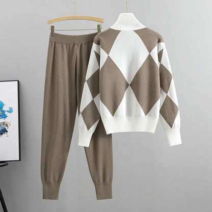 Women's Sweater Sets Autumn Winter Fashion Thick Soft Knitted Tracksuit Sets Pullovers Long Pants Casual 2 Piece Sweatsuit