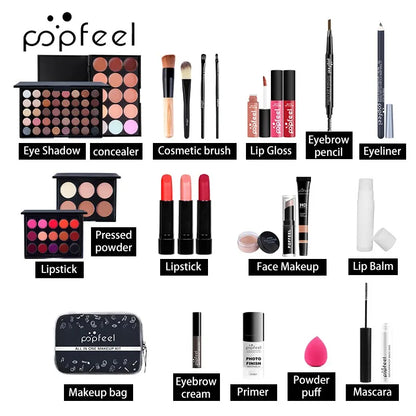 POPFEEL-Kit de maquillaje todo en uno para mujer, conjunto completo, todo en uno, incluye delineador de cejas, sombra de ojos