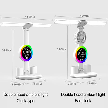 Lámpara de mesa LED recargable para estudio, lámpara de escritorio, luz de lectura, luz de noche LED con ventilador, pantalla de reloj LED, luz de escritorio de lectura