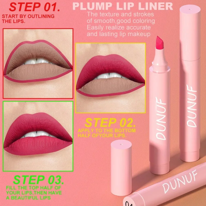 Long-lasting lipstick, waterproof velvet lip liner, matte lipsticks, sexy red lip contour pencil 2 in 1, 5 colors