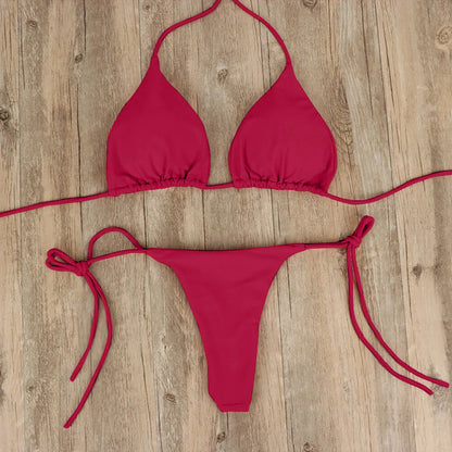 Conjunto de bikini sexy de verano, traje de baño brasileño para mujer, sujetador, tanga, dos piezas, ropa de playa, traje de baño para mujer