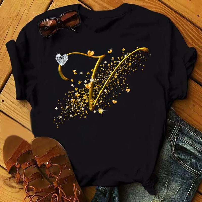 Camiseta de combinación de letras con nombre personalizado para mujer