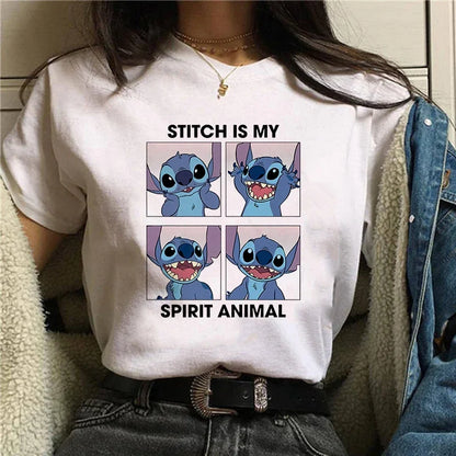 Camiseta divertida de dibujos animados de Stitch de Disney de los años 90 para mujer, camiseta de Lilo y Stitch, camiseta gráfica, ropa de calle, camisetas, ropa femenina