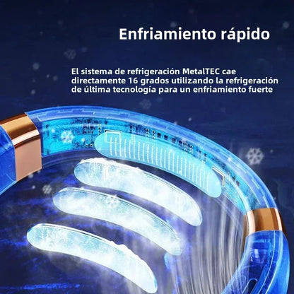 Ventilador de cuello portátil de 5 velecidades, ventilador sin aspas manos libres con 4 placas de enfriamiento LED, ventilador personal, batería de 4000 mAh, recargable por USB