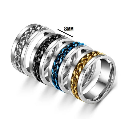 Titanium Steel Spinner Chain Rings for Men Women Anti Stress Anxiety Ring Couple Jewelry 8mm Corkscrew Shape Rings Multifunctional Gift 