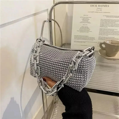 Bolso tipo cubo con diamantes de imitación, bolso de fiesta con cadena brillante, mini bolso cruzado para mujer