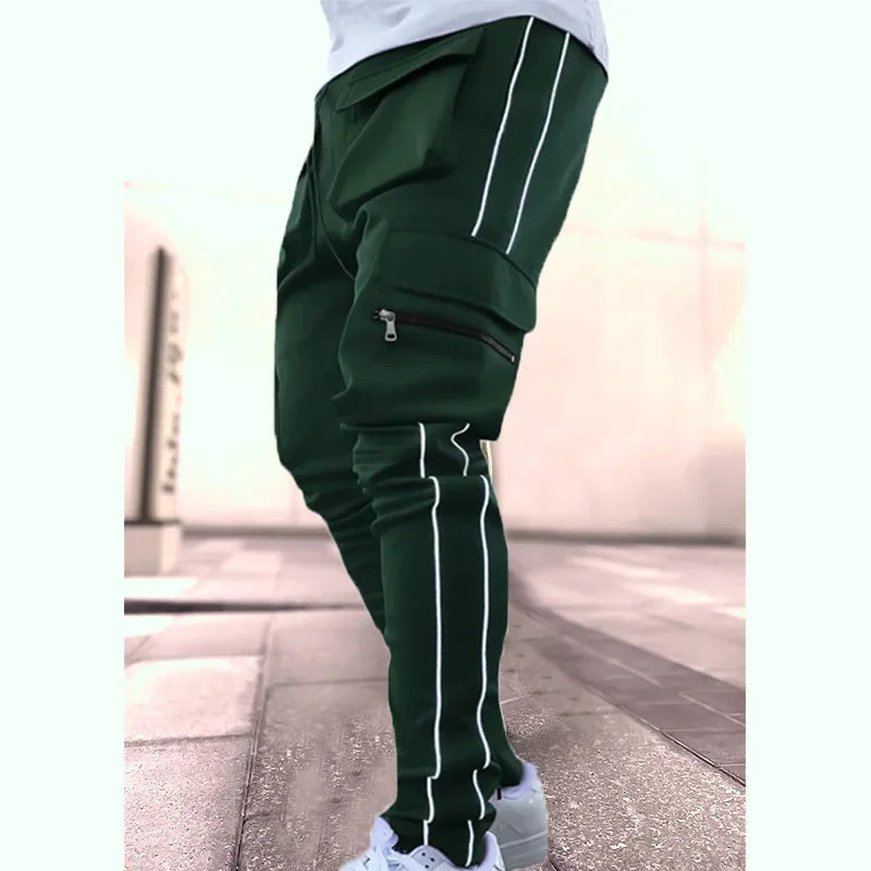 Pantalones Cargo de primavera y otoño para hombre, pantalones informales deportivos de pierna recta reflectantes