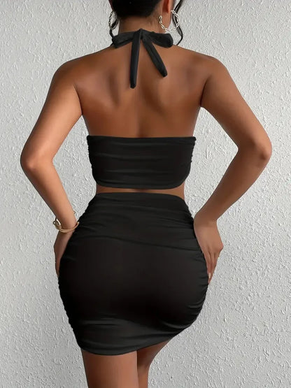 Conjunto sin mangas media espalda de dos piezas conjunto elegante