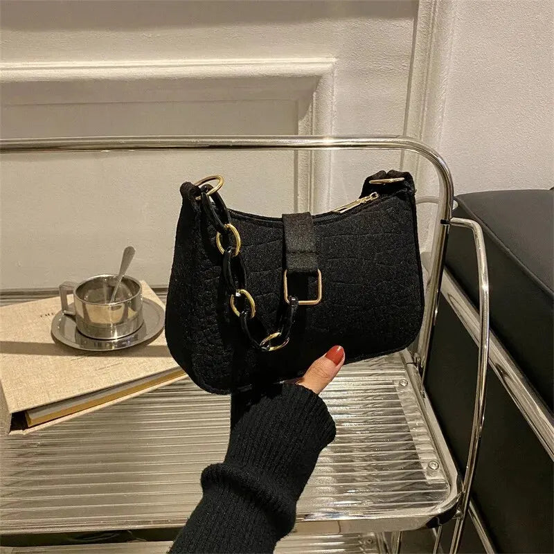 Bolso de mano de lujo con diseño de axila de fieltro para mujer