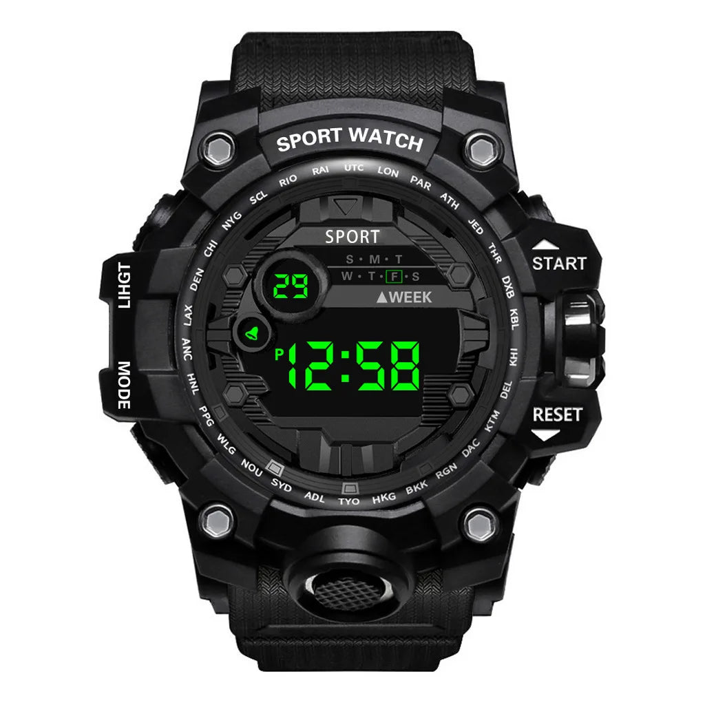 Reloj de pulsera electrónico deportivo de moda para hombre, esfera grande, multifuncional, resistente al agua, luminoso, alarma.