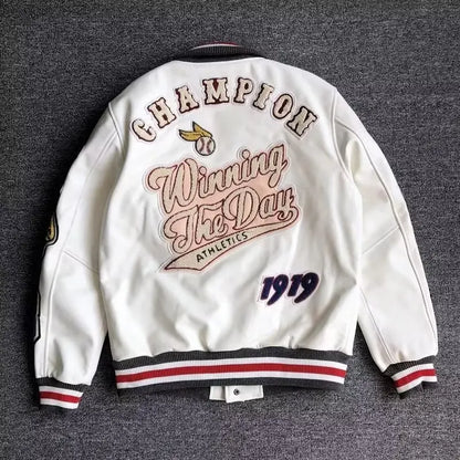Vestes d'uniforme de baseball Y2K Veste en cuir tendance rétro Broderie multi-lettres Manteau court blanc Printemps et automne Hommes 