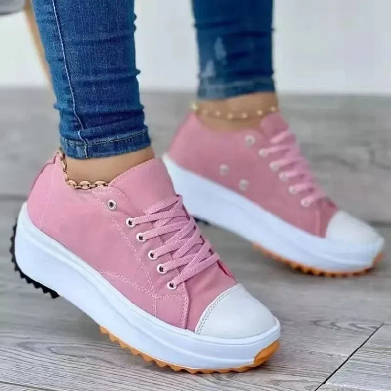 Zapatos casuales nuevos para mujer, de lona, con cabeza redonda, color liso, de caña baja y talla grande, para otoño y verano