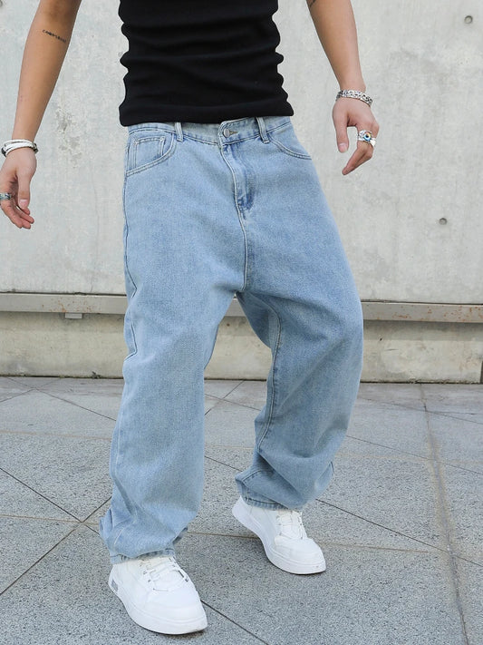 Pantalones vaqueros holgados rectos de gran tamaño pantalones vaqueros casuales sueltos ropa de calle de Color sólido moda, pantalones de pierna ancha