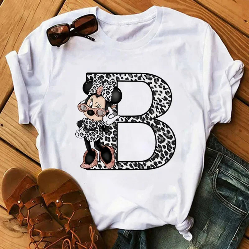 Camisetas con estampado de 26 letras para mujer, camisetas Disney 2024, camisetas casuales de verano de manga corta, camisetas gráficas para mujer, ropa para mujer