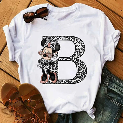 Camisetas con estampado de 26 letras para mujer, camisetas Disney 2024, camisetas casuales de verano de manga corta, camisetas gráficas para mujer, ropa para mujer
