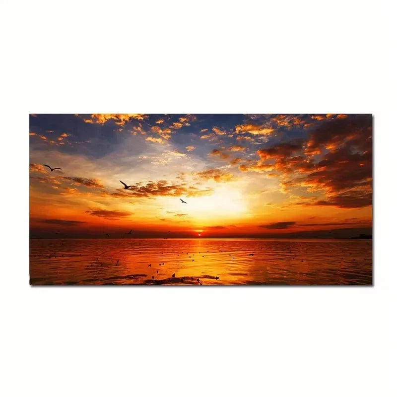 Pósteres artísticos de pared de puesta de sol de playa, pintura en lienzo de paisaje grande, impresión, imagen de decoración de pared nórdica para decoración del hogar sin marco