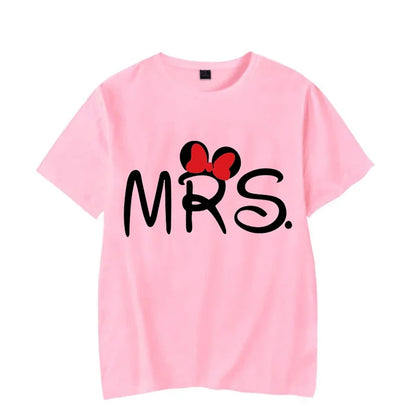 Camiseta de manga corta con estampado de ratón y dibujos animados de Mr. Mrs para parejas, camiseta de verano con estampado de letras, camiseta informal holgada para amantes, camiseta unisex