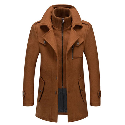 Abrigo de lana con doble cuello para hombre, moda de invierno, grueso, informal, de negocios, dobladillo recto, diseño Simple, sin cinturón, bolsillo lateral