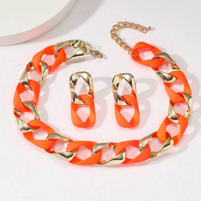Nuevo conjunto de moda Icon collar y pendientes de acrílico fluorescente CCB empalmados para mujer, joyería para el cuello