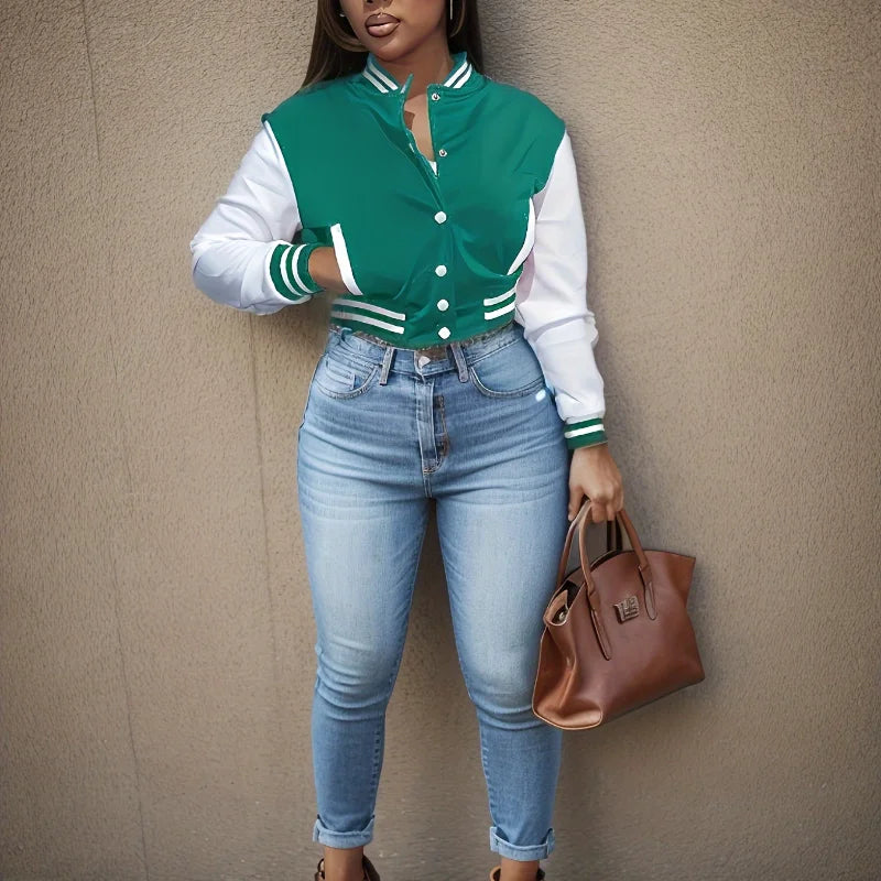 Veste de baseball à simple boutonnage pour femme de style européen et américain de printemps et d'automne