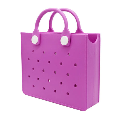 Bolso de mano morado con perforaciones  para mujer, informal, impermeable, para viajes, con abalorios, para playa y exteriores.