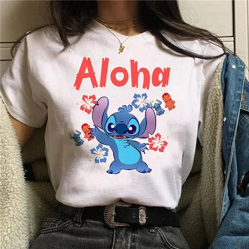 Camiseta divertida de dibujos animados de Stitch de Disney de los años 90 para mujer, camiseta de Lilo y Stitch, camiseta gráfica, ropa de calle, camisetas, ropa femenina
