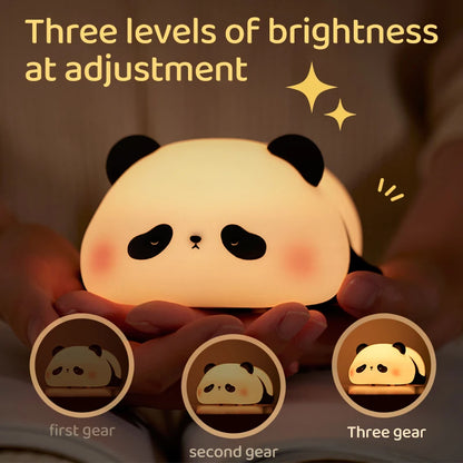 Luz LED nocturna de Panda, bonita luz nocturna de silicona, lámpara de noche táctil recargable por USB, lámpara de sincronización para dormitorio, decoración, regalo para niños