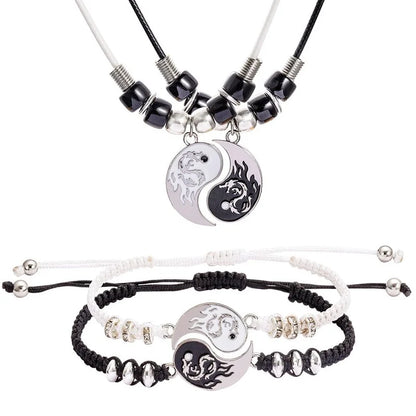 Juego de 2 o 4 pulseras y collares de Tai Chi Yin Yang para parejas, con colgante y cadena trenzada ajustable, a juego, para amantes, gargantilla.