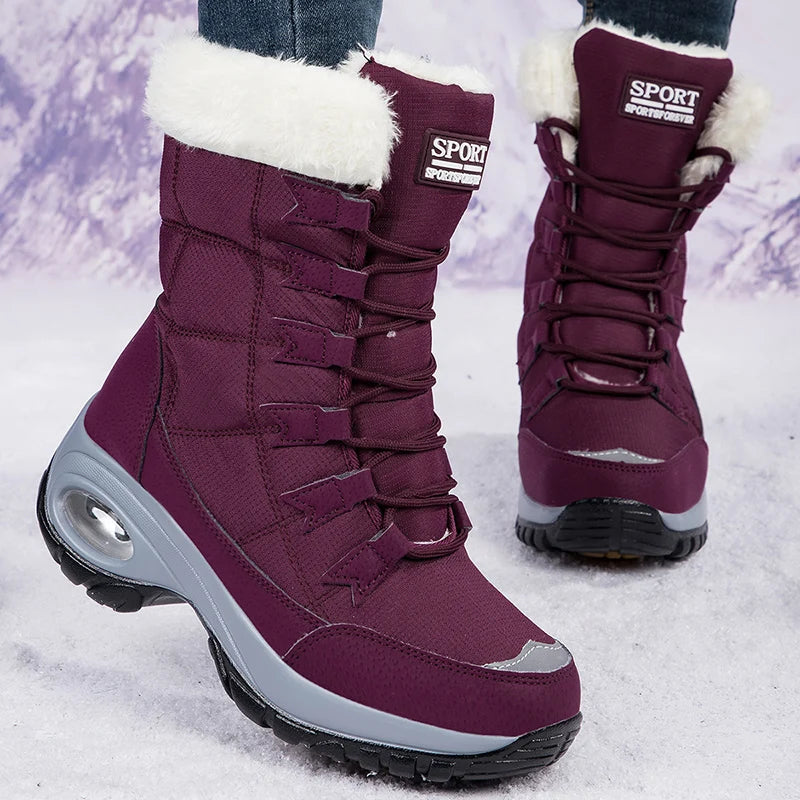 Winter women's fashion plush cotton shoes, large platform non-slip snow boots, high-quality comfortable calf boots for outdoor work