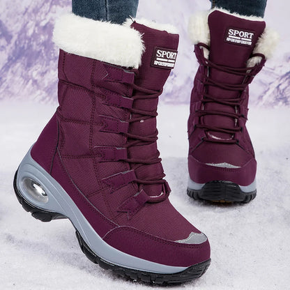 Winter women's fashion plush cotton shoes, large platform non-slip snow boots, high-quality comfortable calf boots for outdoor work
