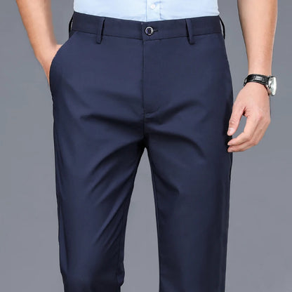 Pantalones casuales elegantes para hombre, elásticos, deportivos, de secado rápido, para primavera y otoño, rectos, de oficina, negros y azul marino.