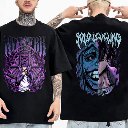 Camiseta de anime japonés Solo Leveling para hombre, camisetas gráficas de dibujos animados de Sung Jinwoo, camiseta Harajuku de manga corta de algodón de alta calidad