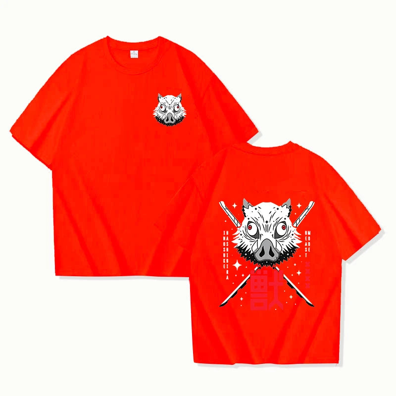 Camiseta con estampado de Hashibira Inosuke para mujer, camiseta de manga corta a la moda con estampado de anime callejero, camiseta informal de verano con personalidad
