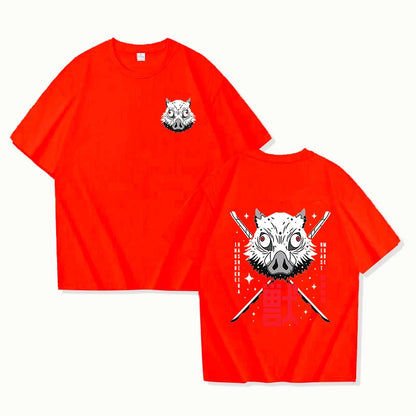 Camiseta con estampado de Hashibira Inosuke para mujer, camiseta de manga corta a la moda con estampado de anime callejero, camiseta informal de verano con personalidad