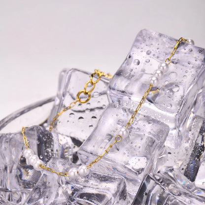 Pulsera de tobillo con perlas de acero inoxidable para mujer, cadena ajustable para el pie chapada en oro de 18 quilates, pulseras apilables para la pierna.