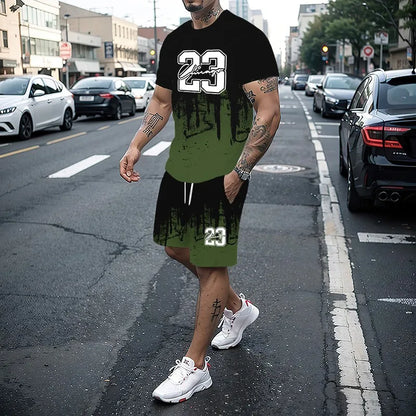 Conjunto de camiseta con estampado para hombre, pantalones cortos con estampado creativo