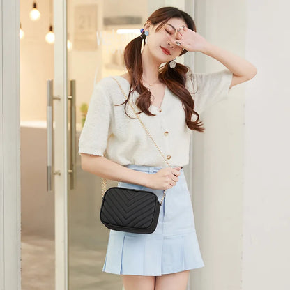 New Korean Versatile Bag Fashion Casual Chain Shoulder Bag Thread Embroidery V Camera Crossbody Bags for Women