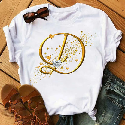 Camiseta de combinación de letras con nombre personalizado para mujer