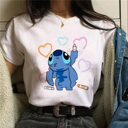 Camiseta divertida de dibujos animados de Stitch de Disney de los años 90 para mujer, camiseta de Lilo y Stitch, camiseta gráfica, ropa de calle, camisetas, ropa femenina
