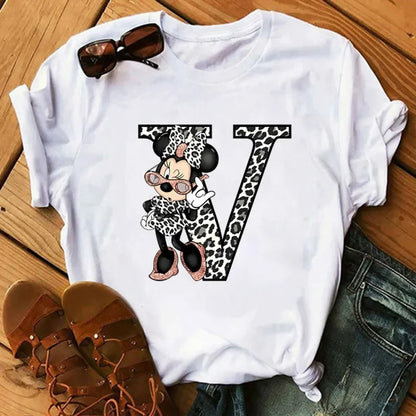 Camisetas con estampado de 26 letras para mujer, camisetas Disney 2024, camisetas casuales de verano de manga corta, camisetas gráficas para mujer, ropa para mujer